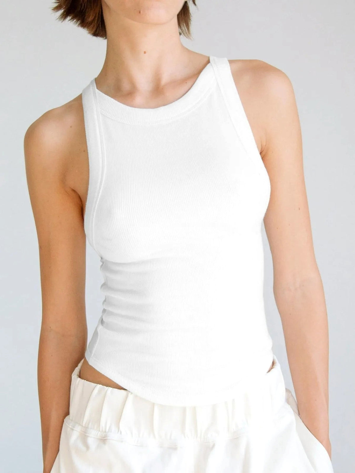 Asymmetrical Back Ribbed Crop Tank Top - enhanced image 4