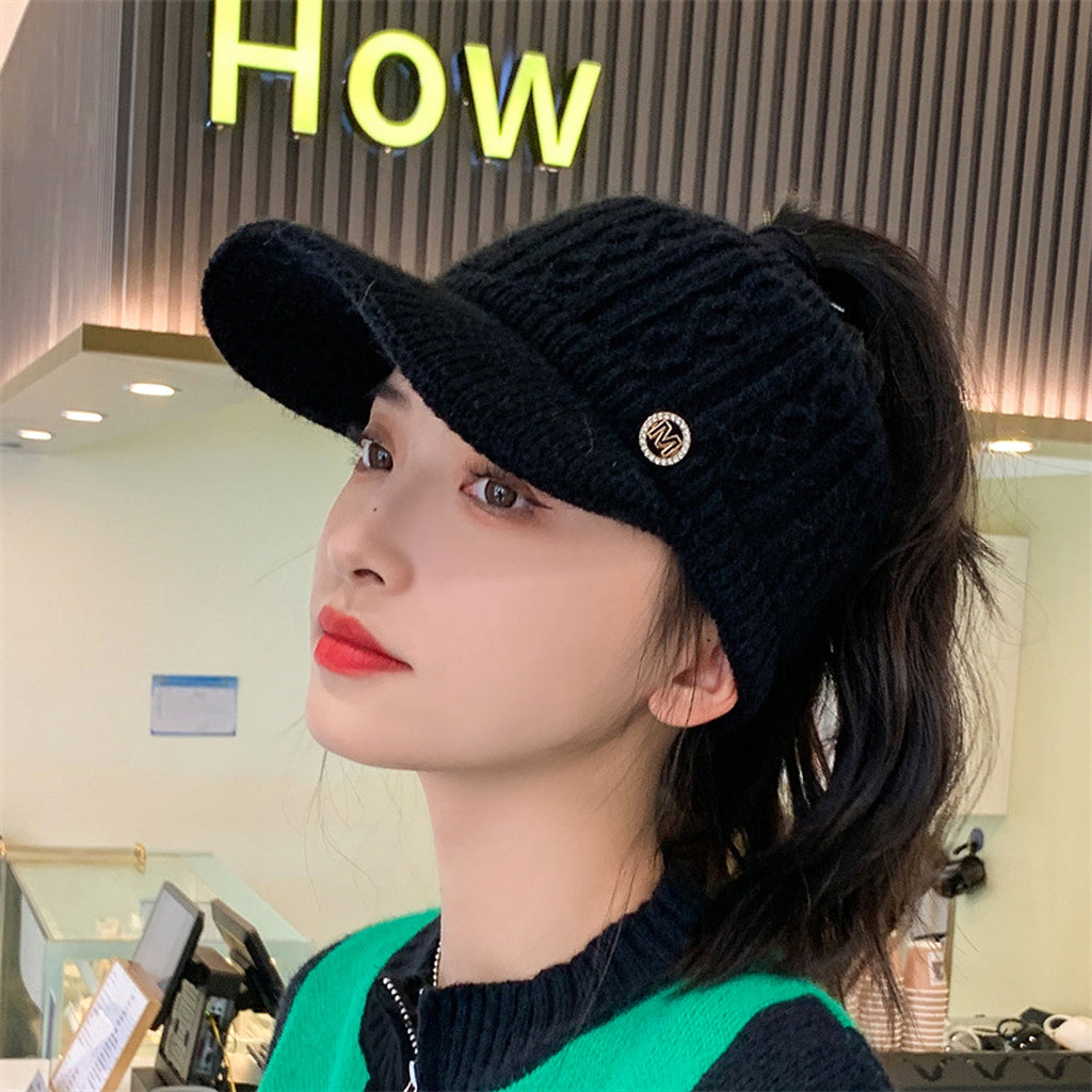 Autumn And Winter Korean Style Versatile Knitted Rabbit Fur Knitted Hat Fleece-lined Thick Warm Earflaps Peaked Cap - enhanced image 4