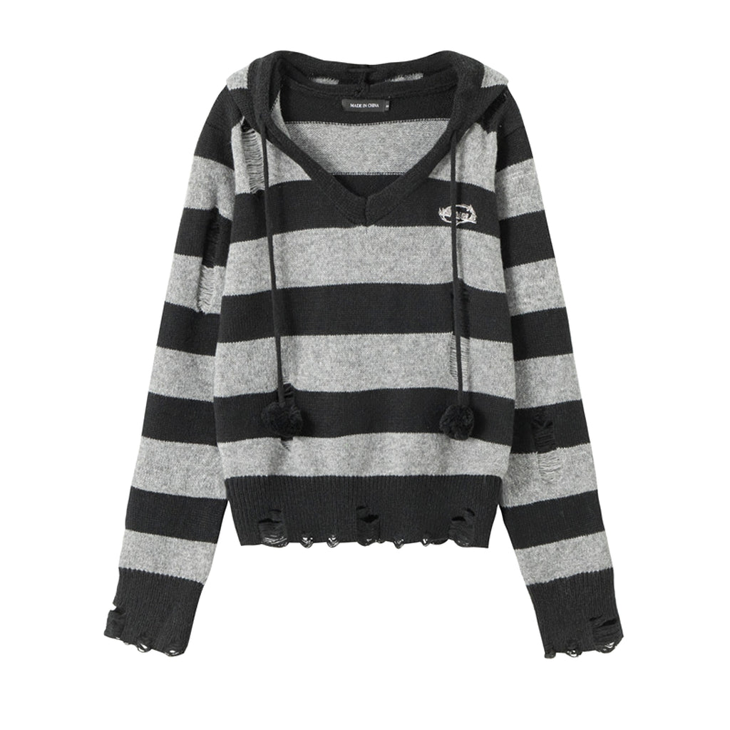 Autumn Hooded Sweater Women Contrast Stripe Thin - enhanced image 4