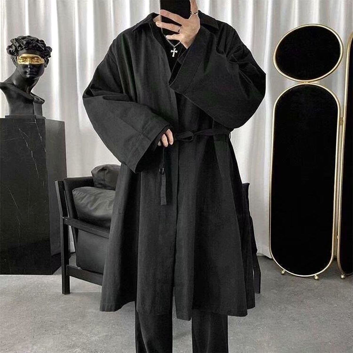 Autumn New Men's Loose Trench Coat Mid-length Coat - enhanced image 4
