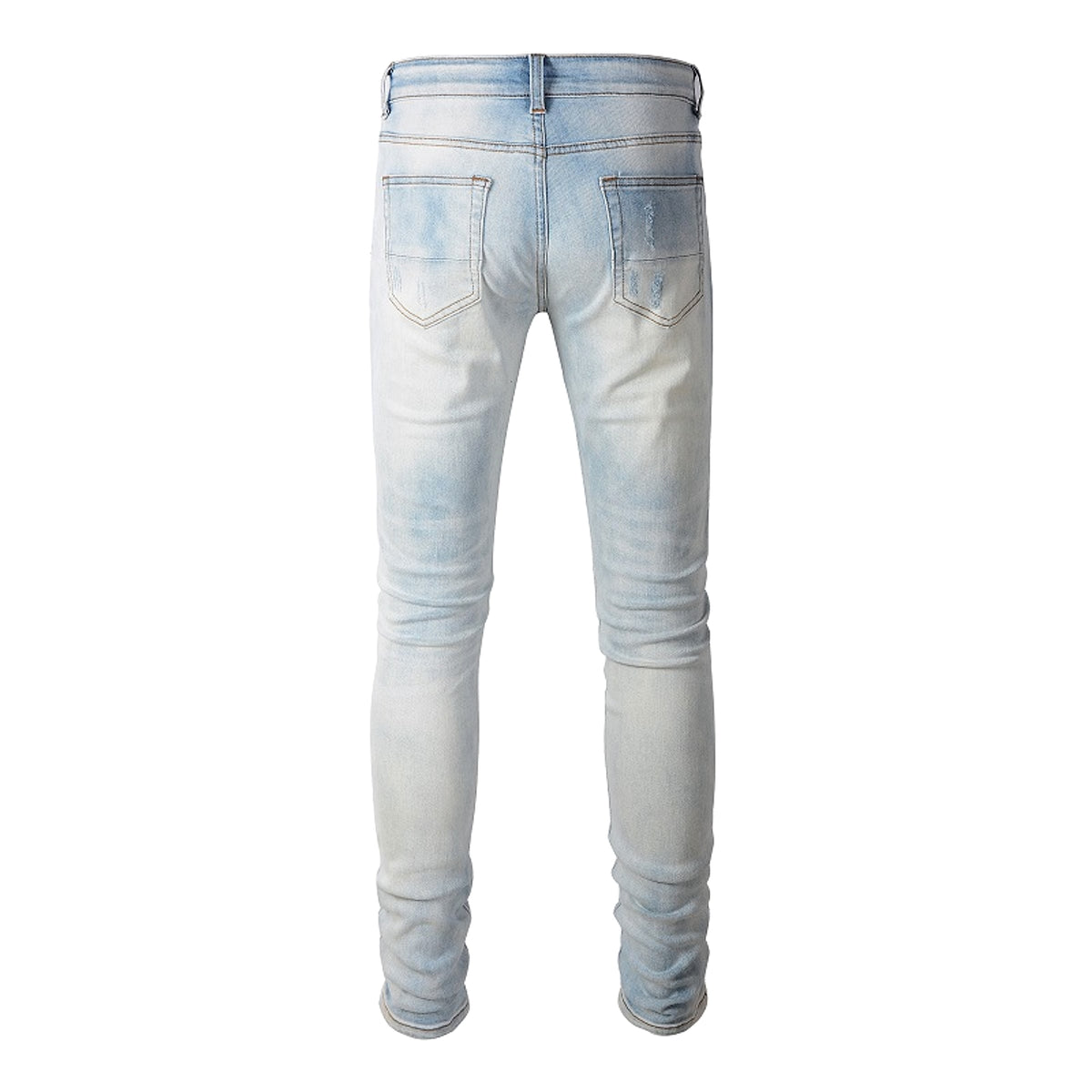 Baby Blue Wash Water Worn Patch Torn Jeans Male - enhanced image 4