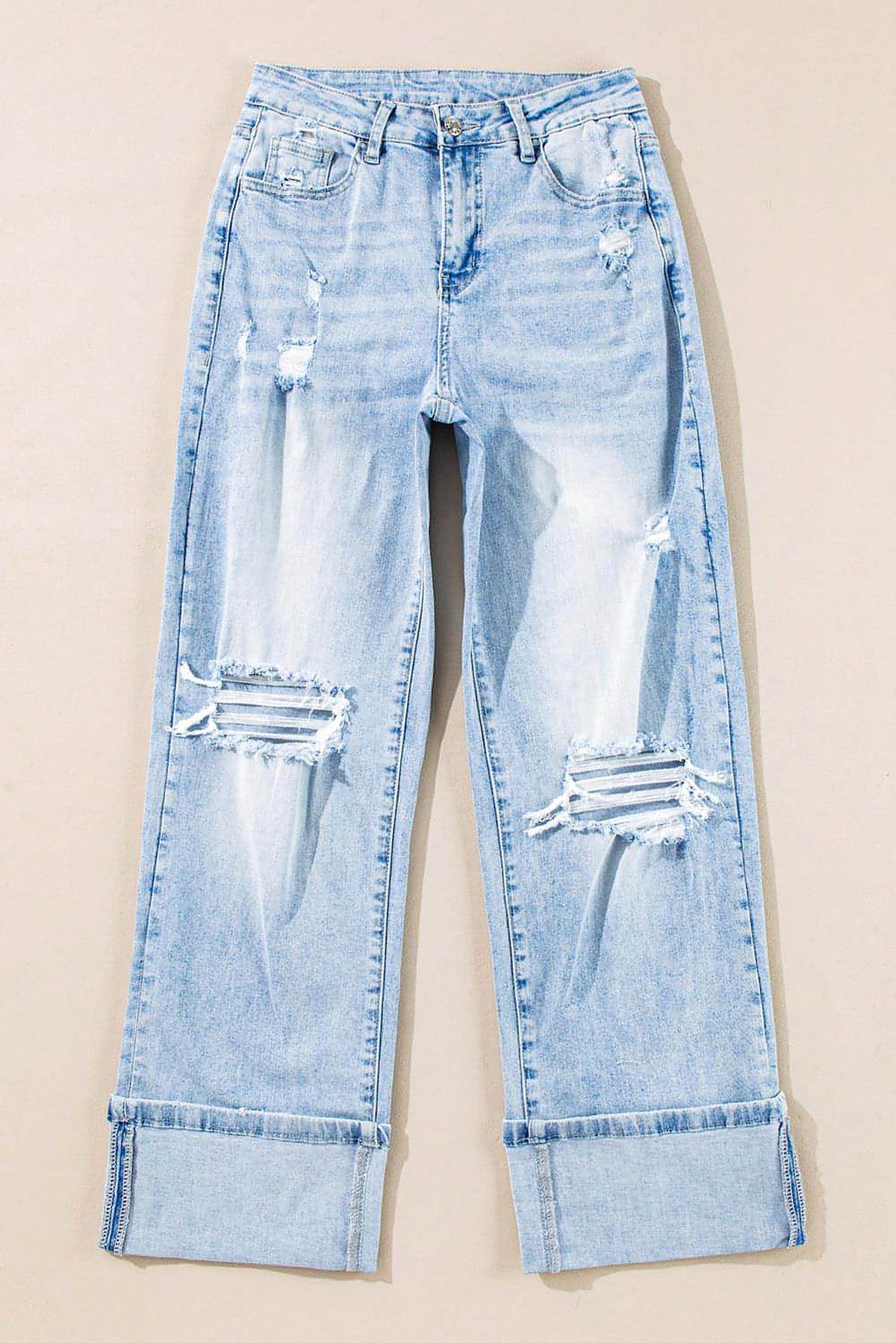 Beau Blue Light Wash Distressed Flare Jeans - enhanced image 4