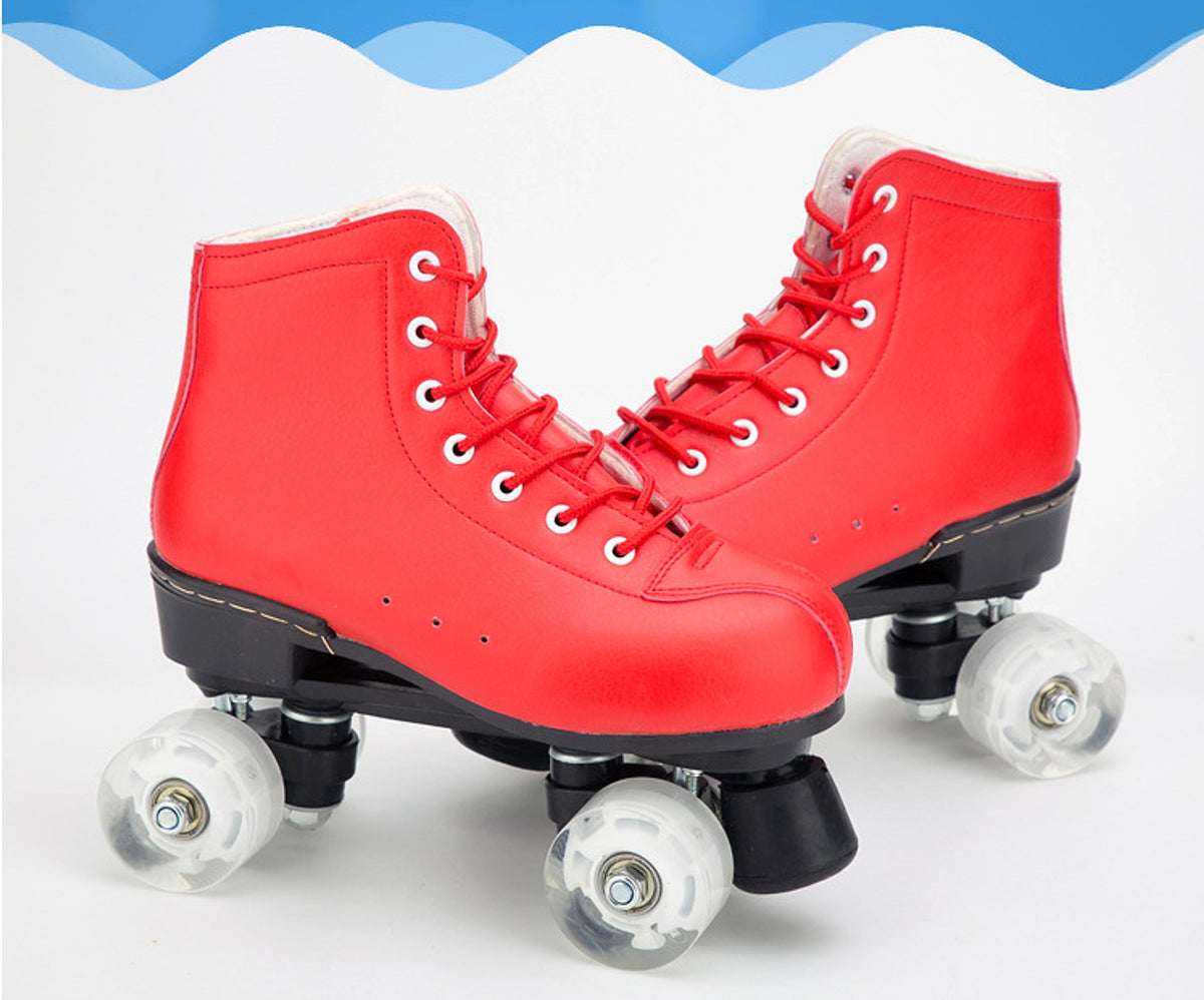 Big Red Cowhide Double Row Skates With Flashing Wheels And Wear Resistant - enhanced image 4
