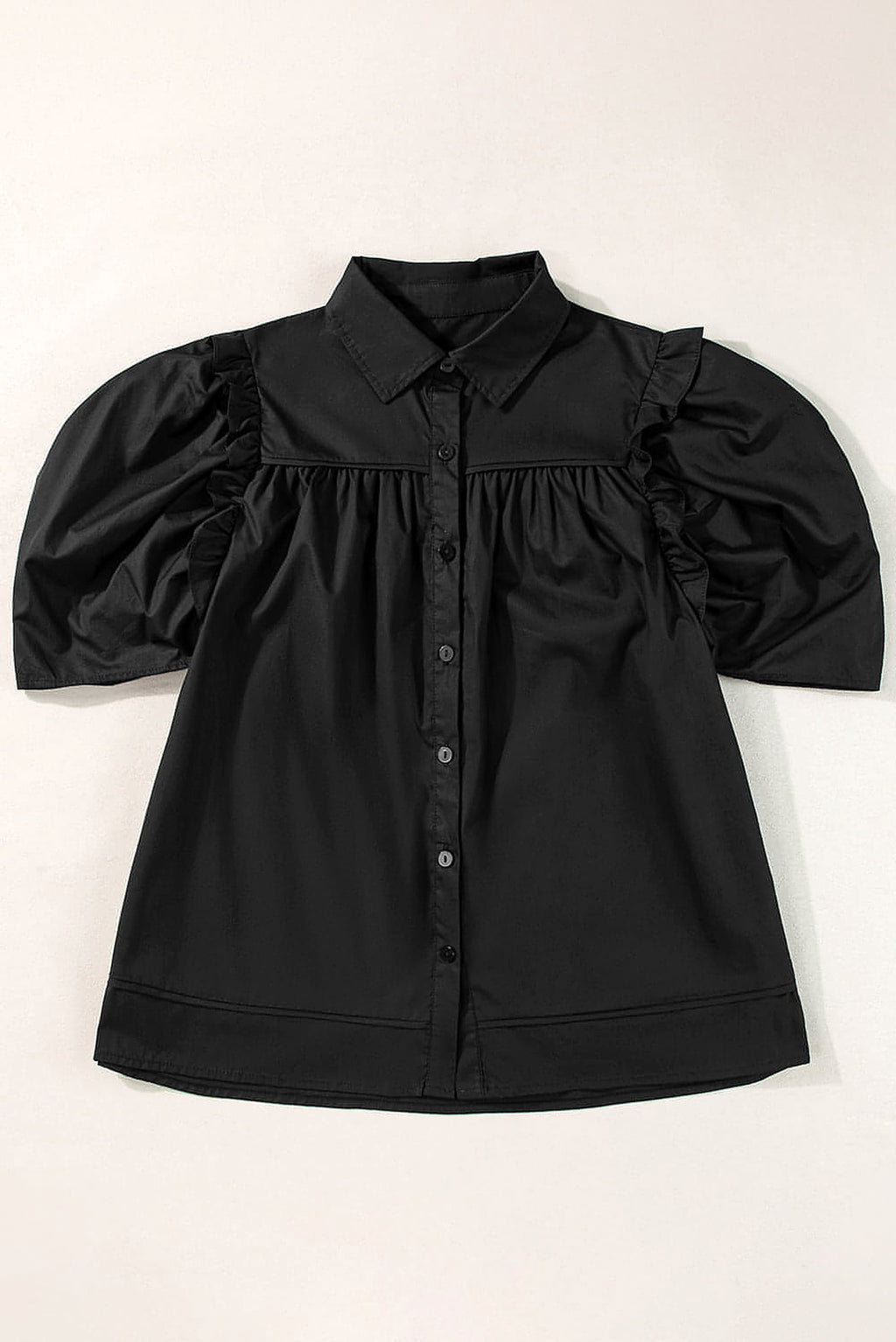 Black Crisp Puff Sleeve Loose Shirt - enhanced image 4
