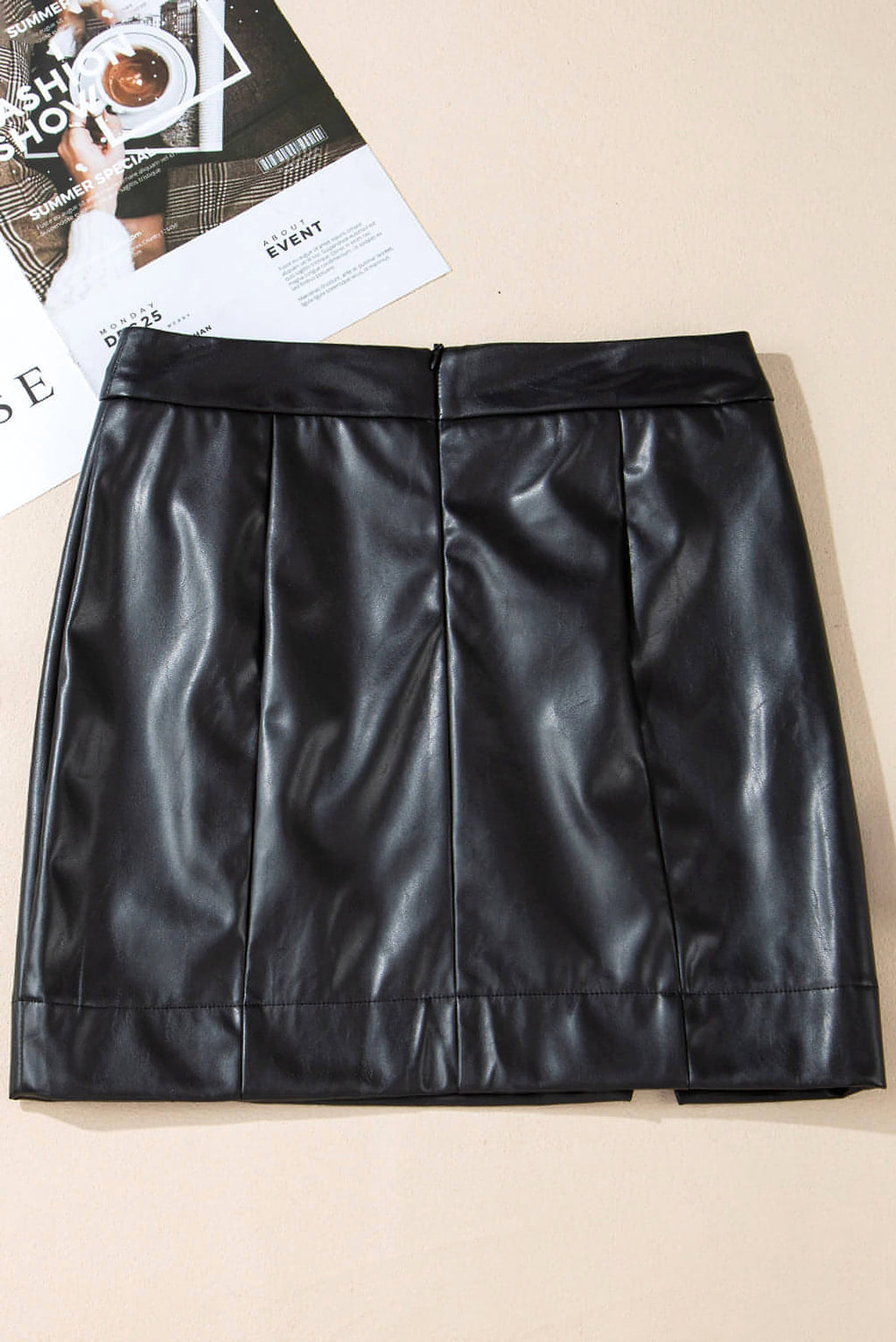 Black PU Leather Side Slits Slim Fit High Waist Mini Skirt - enhanced image 4