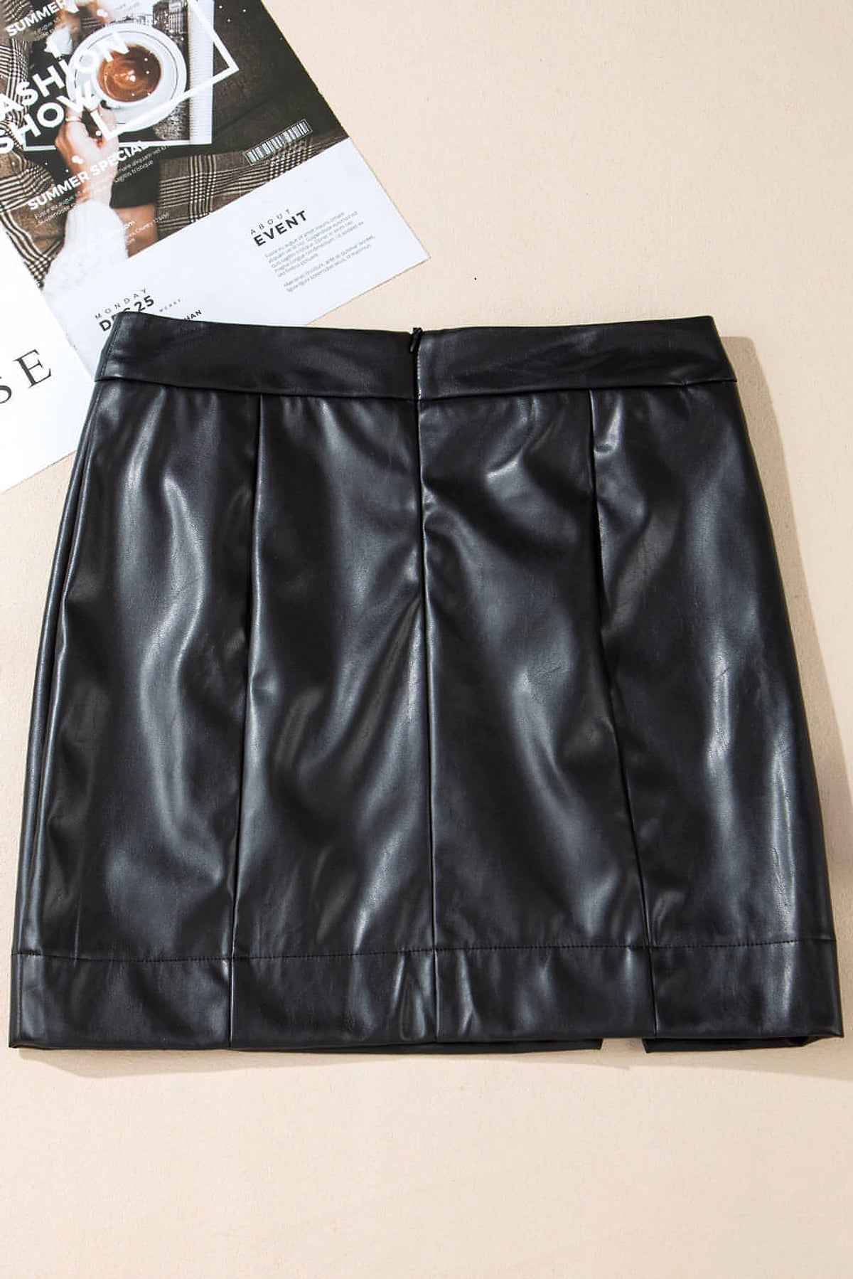 Black PU Leather Side Slits Slim Fit High Waist Mini Skirt - enhanced image 4