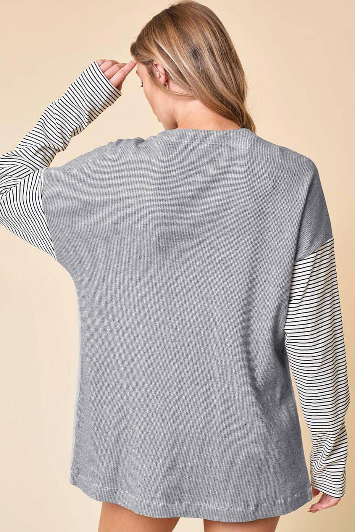 Black Stripe Colorblock Patchwork Open Front Cardigan with Pocket - enhanced image 4