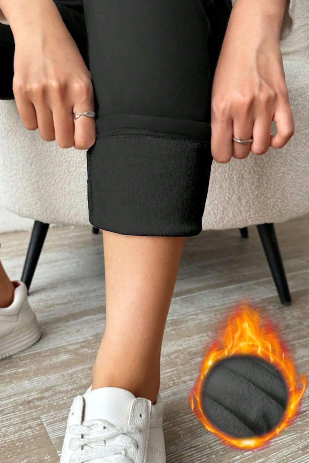 Black Thermal Lined Drawstring High Waist Leggings - enhanced image 4