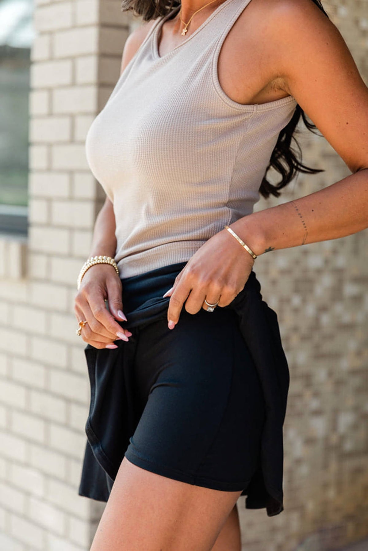 Black Wide Waistband Ruched Skort - enhanced image 4