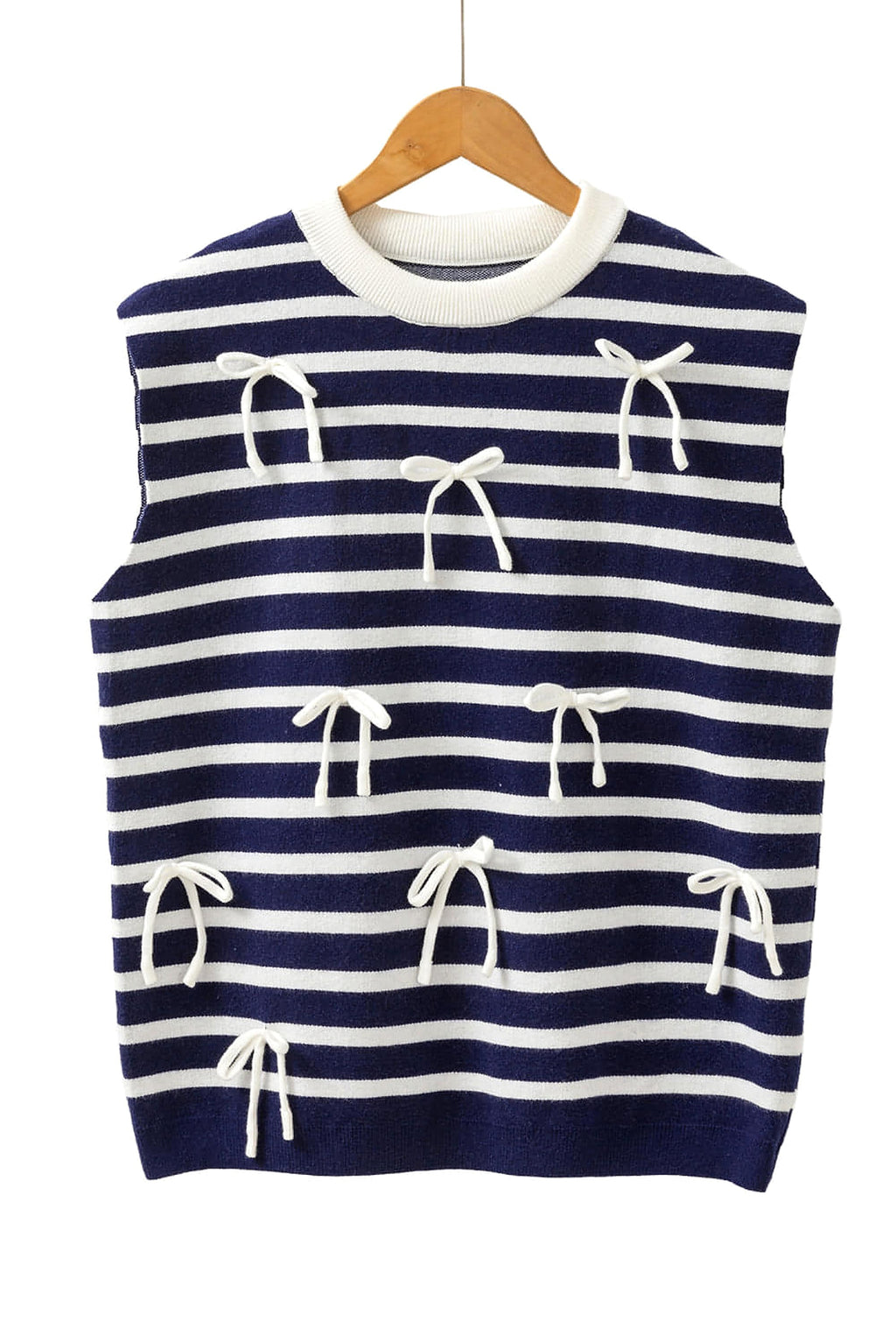 Blue Stripe Knitted Bow Decor Sweater Vest - enhanced image 4