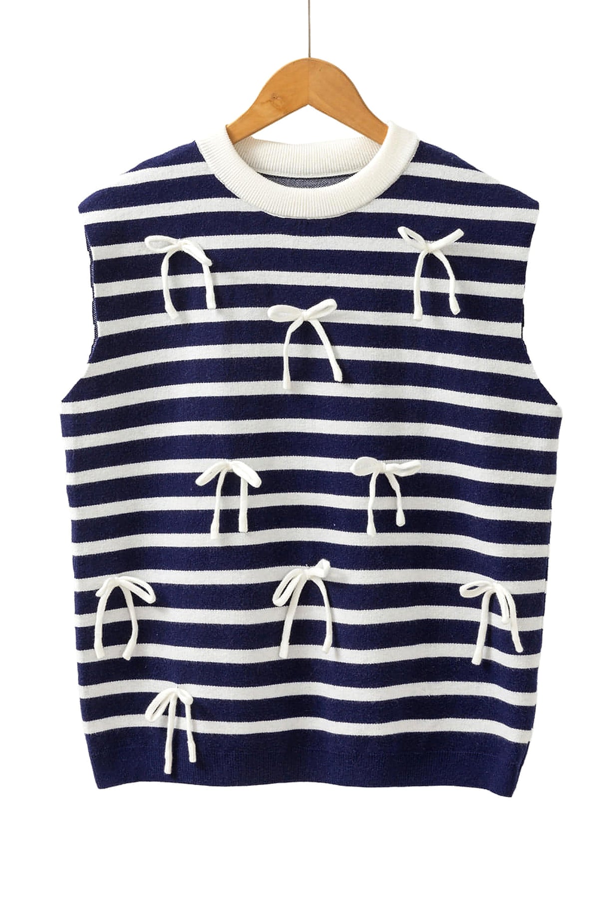 Blue Stripe Knitted Bow Decor Sweater Vest - enhanced image 4
