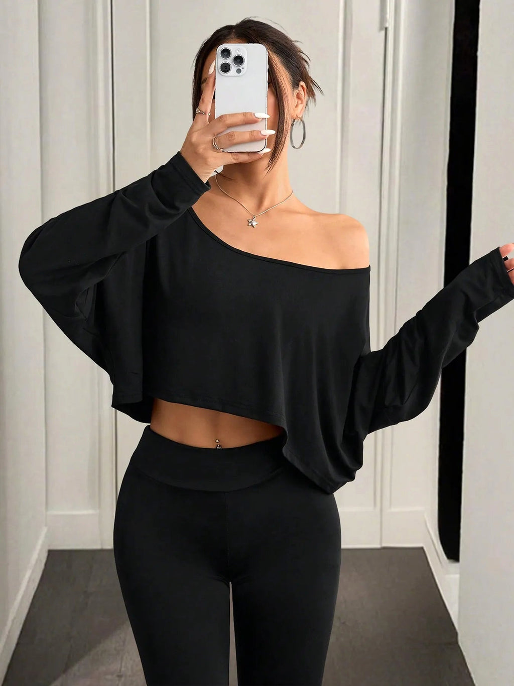 Boat Neck Long Sleeve Crop Top - enhanced image 4