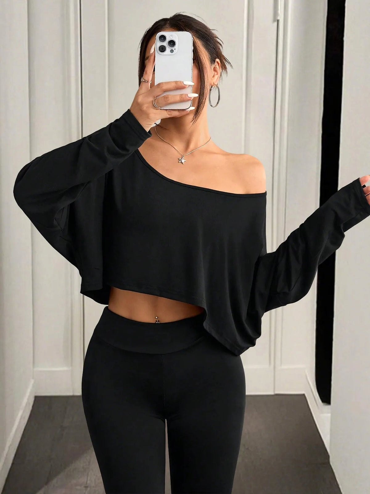 Boat Neck Long Sleeve Crop Top - enhanced image 4