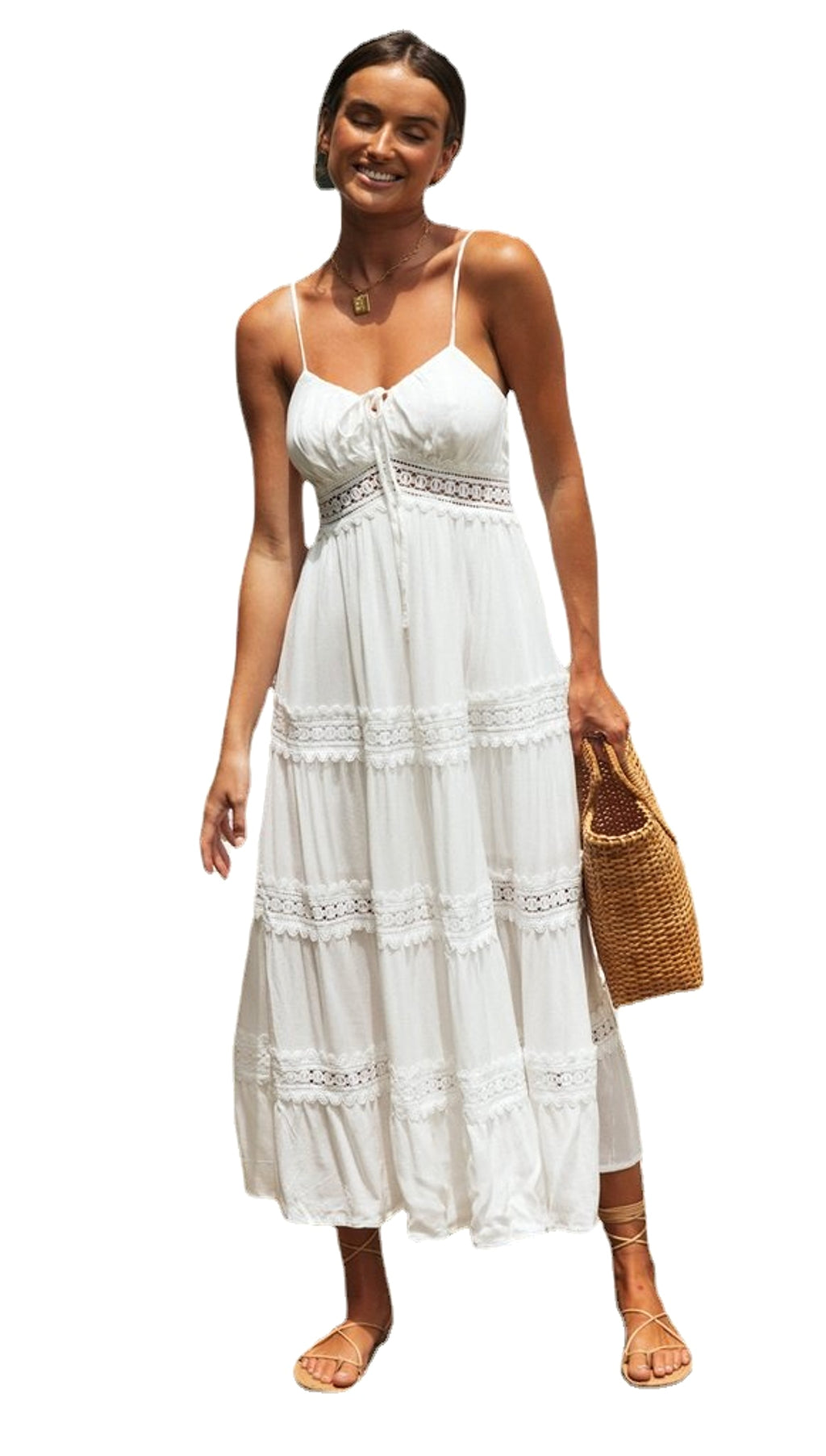 Boho Sling Dress Lace Panel Swing Skirt - enhanced image 4