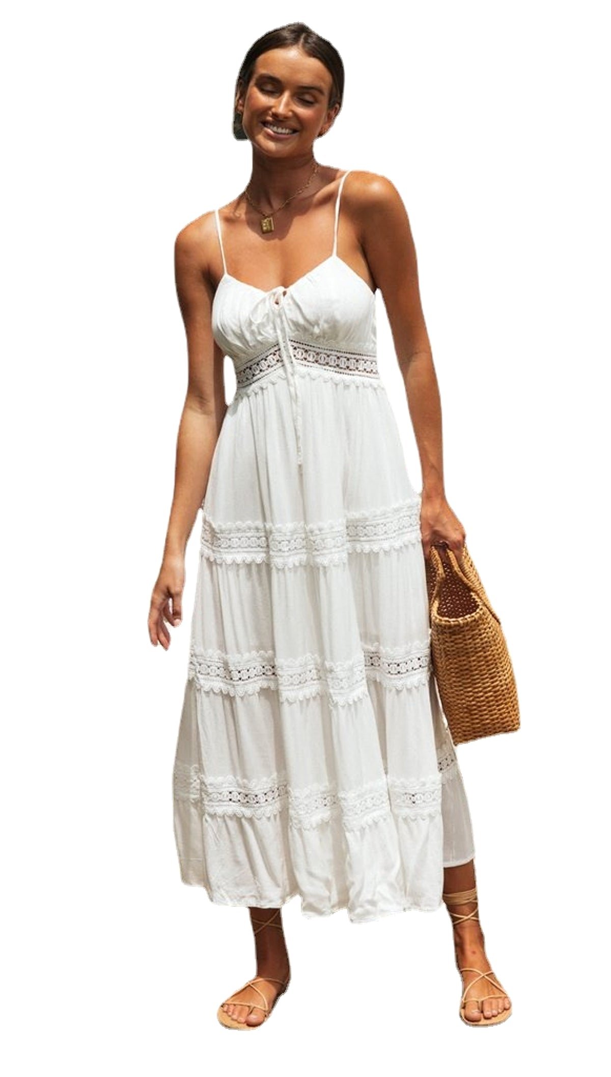Boho Sling Dress Lace Panel Swing Skirt - enhanced image 4