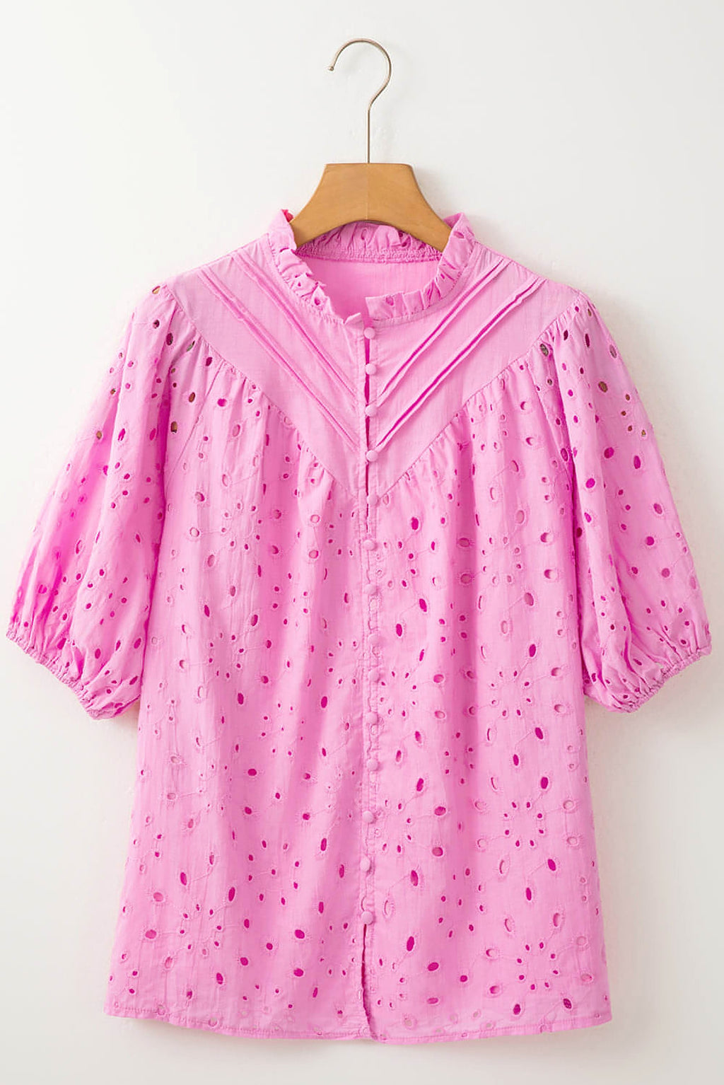 Bonbon Flower Embroidered Hollow-out Puff Sleeve Blouse - enhanced image 4