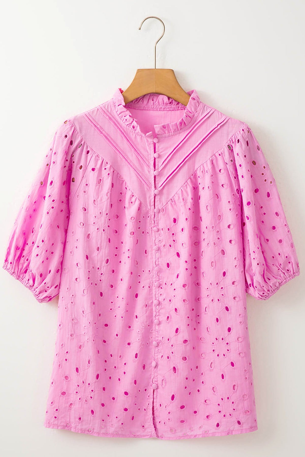 Bonbon Flower Embroidered Hollow-out Puff Sleeve Blouse - enhanced image 4