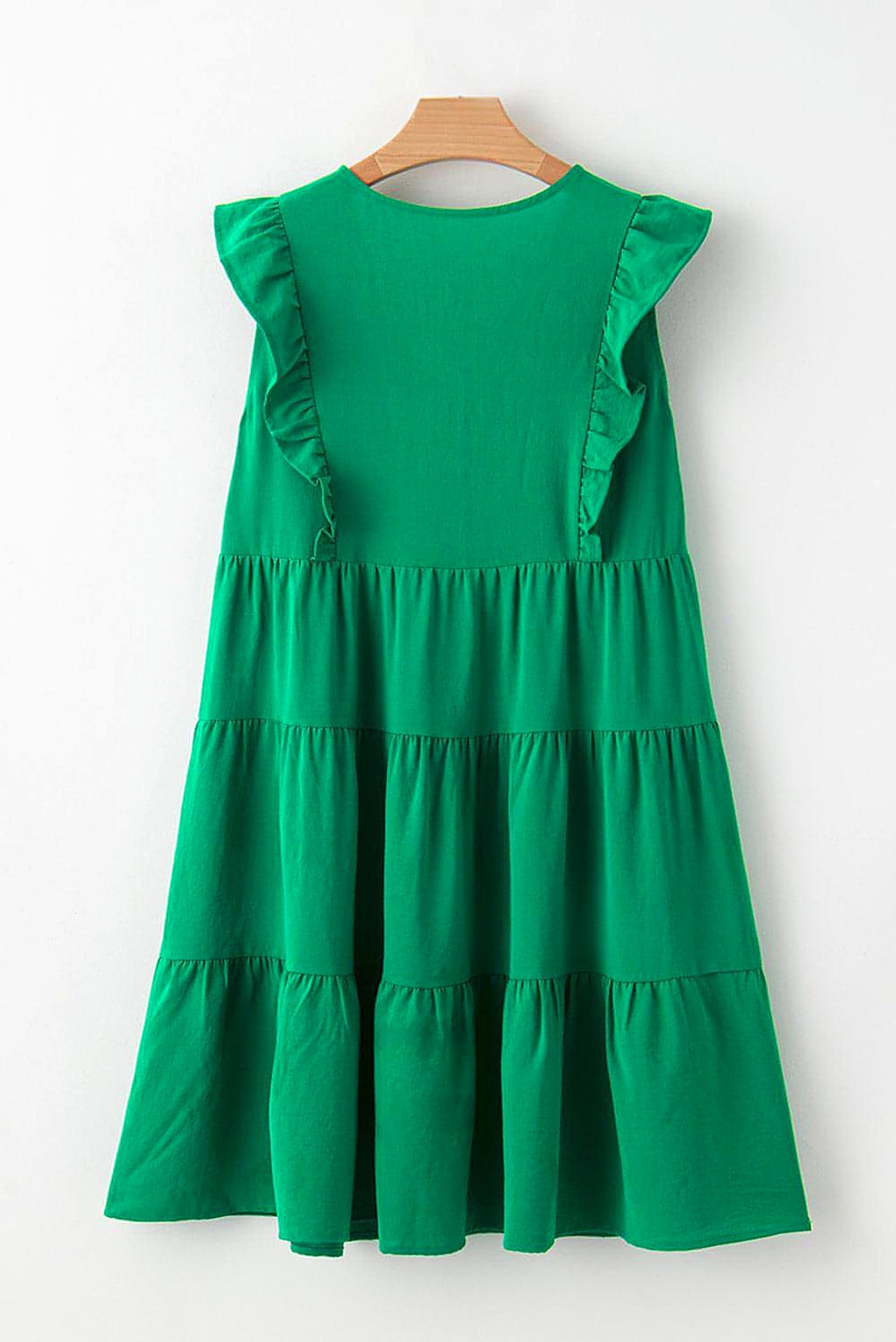 Bright Green Solid Color V Neck Ruffle Tiered Mini Dress - enhanced image 4
