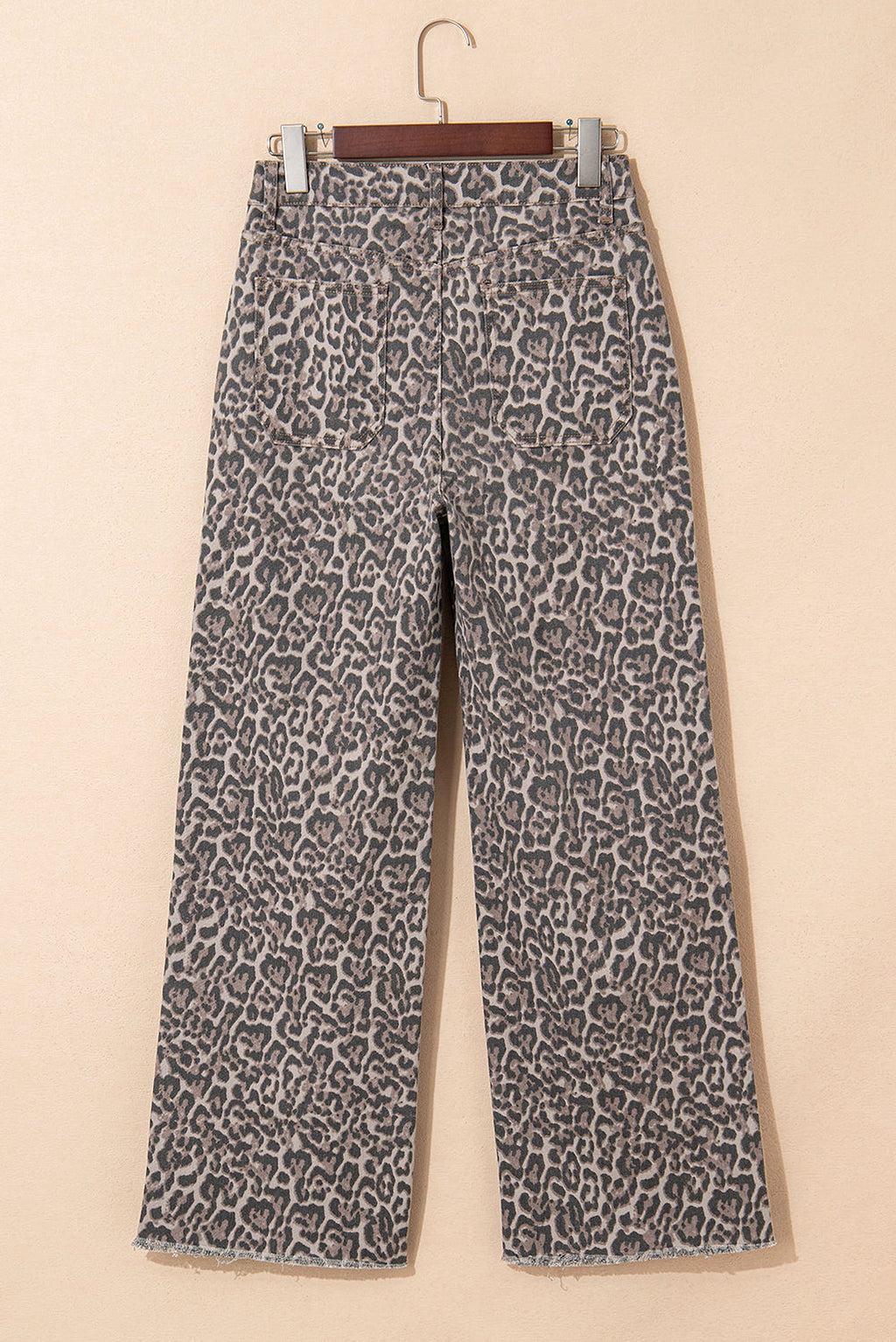 Brown Leopard Frayed Edge Wide Leg High Waist Jeans - enhanced image 4