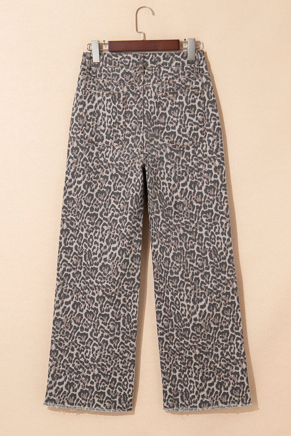 Brown Leopard Frayed Edge Wide Leg High Waist Jeans - enhanced image 4