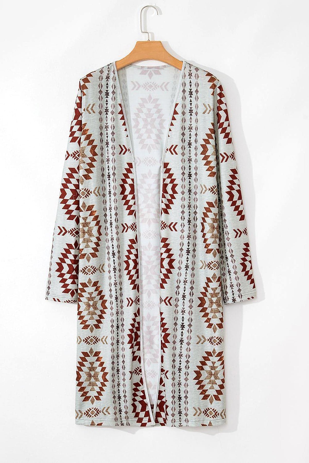 Brown Western Aztec Printed Open Front Long Cardigan - enhanced image 4