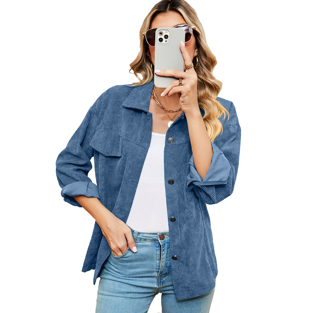 Button Corduroy Long Sleeve Baggy Coat Women's Clothing - enhanced image 4
