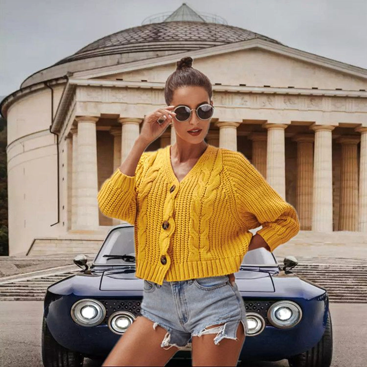 A.1 Button Solid Color Sweaters Short Loose Women - enhanced image 4
