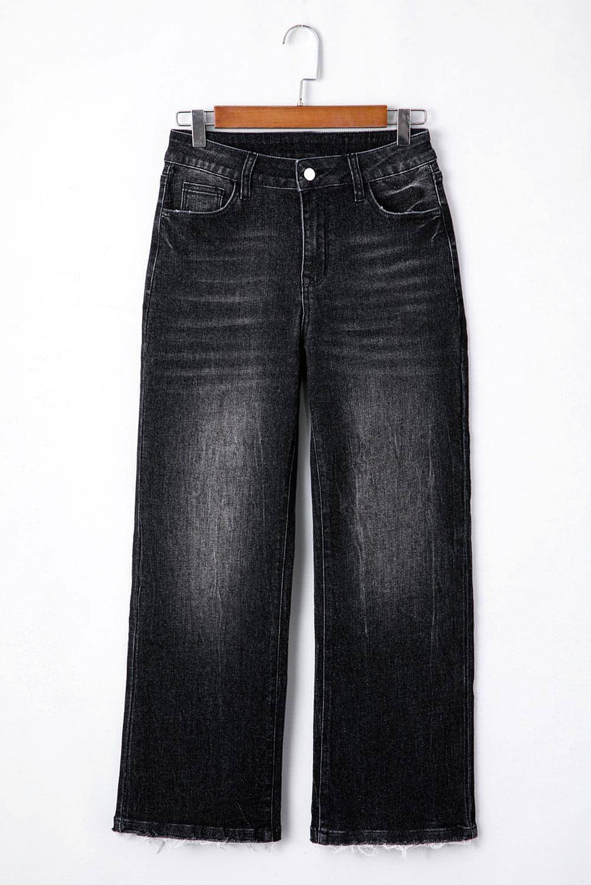 Carbon Grey Mineral Wash Raw Hem High Waist Flared Jeans - enhanced image 4