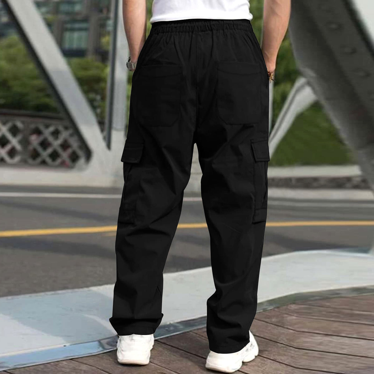 Casual Cargo Pants For Men Loose Straight Drawstring Waist Trousers With Pockets - enhanced image 4