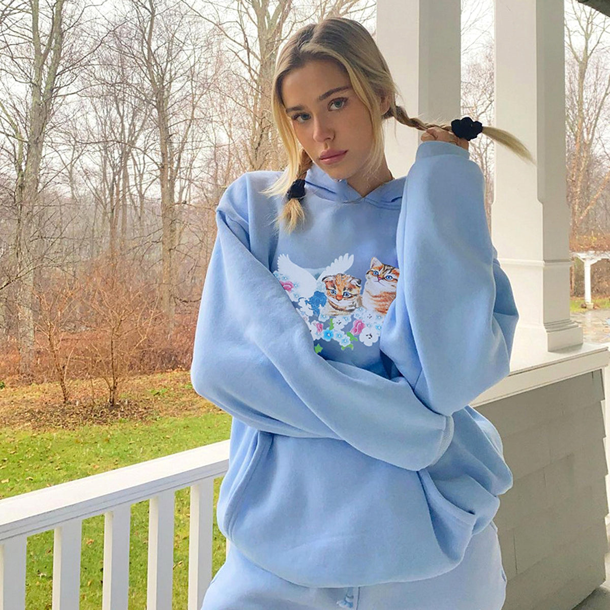 Cat Print Hooded Loose Pullover Long Sleeve Casual Sweater Women - enhanced image 4