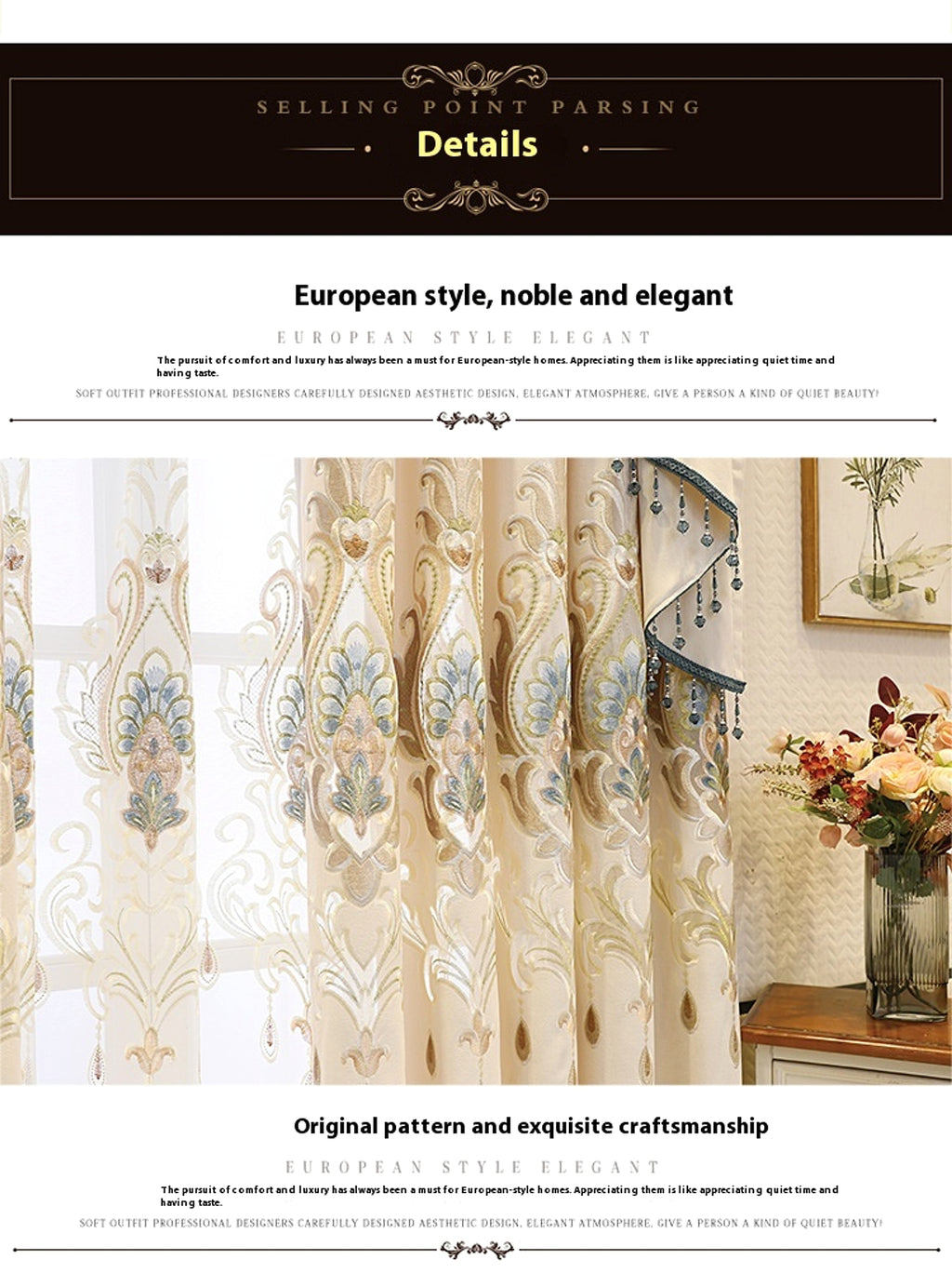Cieloro™ – European Style Hollow Flower Embroidered Curtain - enhanced image 4