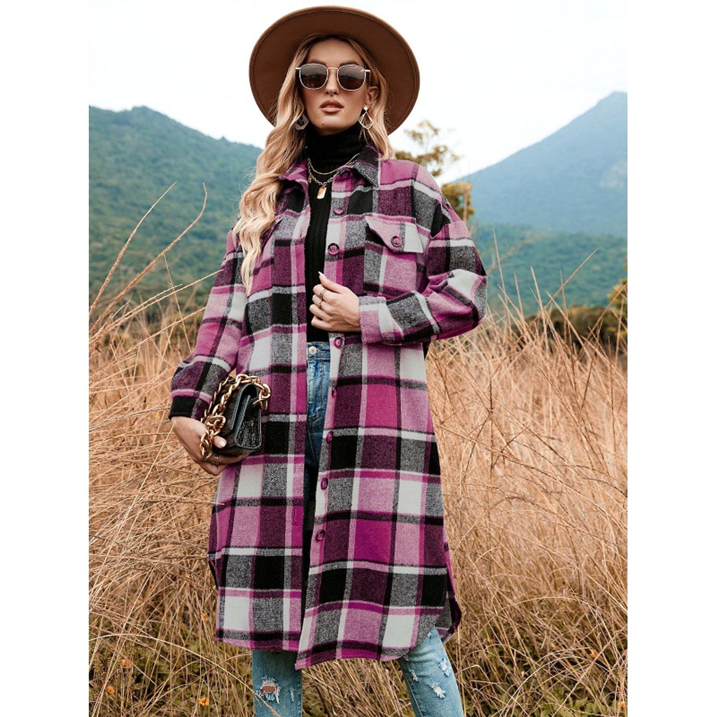 Coat Side Slit Lapel Loose Wool Women Jacket - enhanced image 4