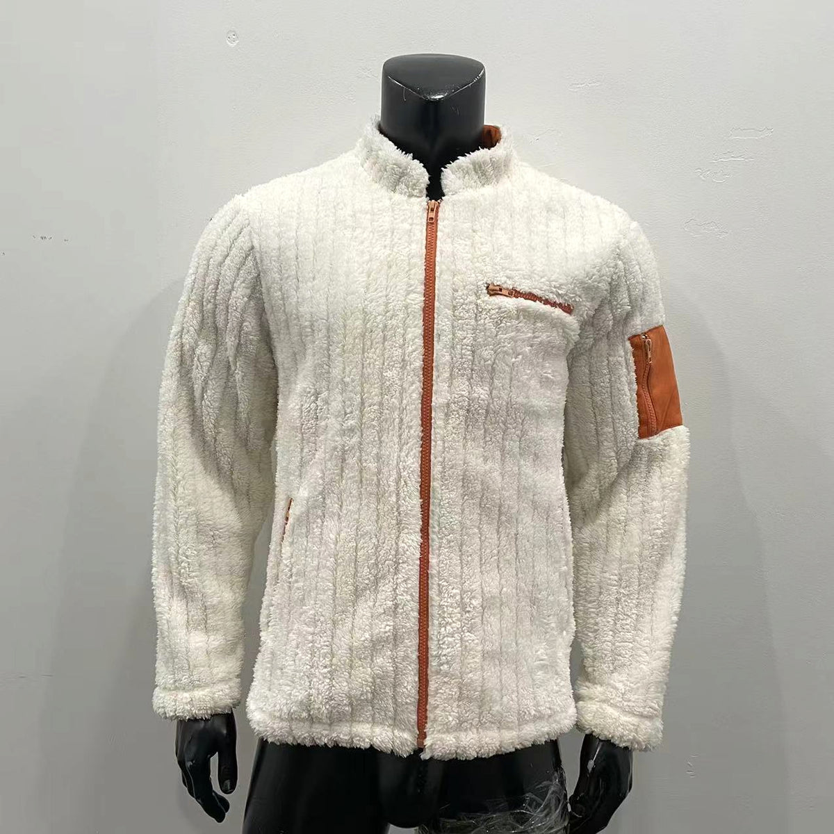 Color Collision Design Plush Jacket For Men - enhanced image 4