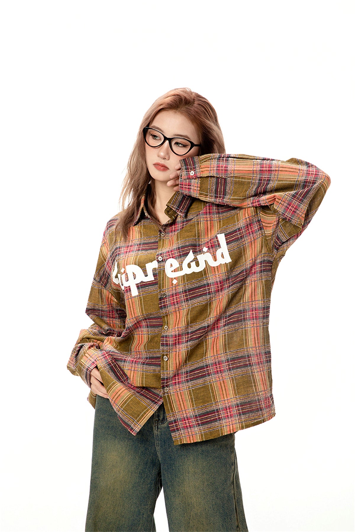 Color-contrast Check Letter Printed Long Sleeve DressShirt - enhanced image 4