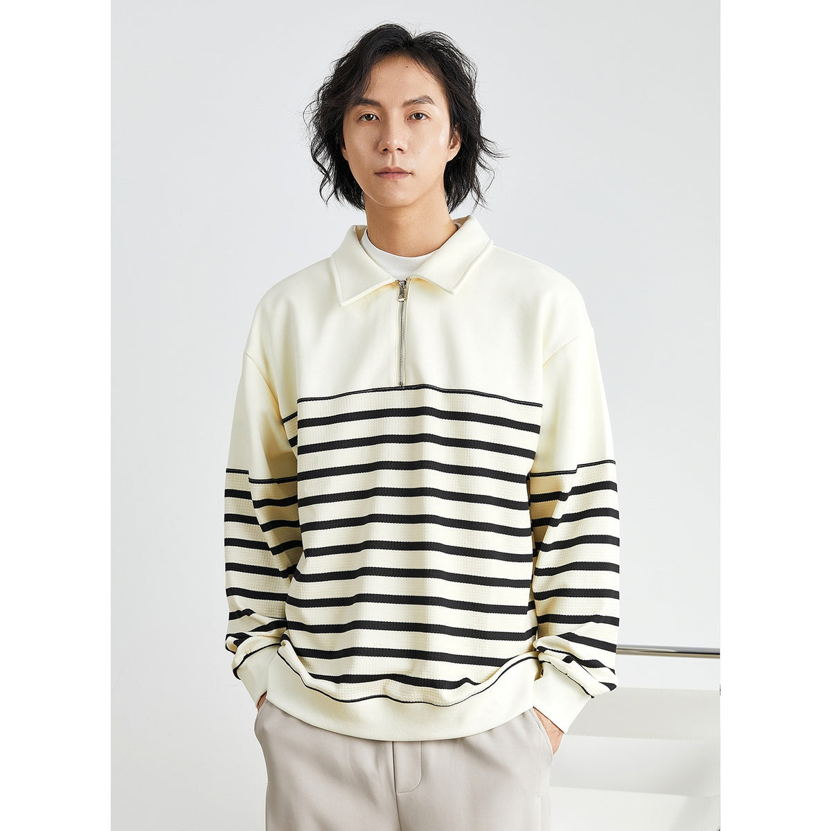 Contrast Color Texture Advanced Lapel Sweater Korean Style - enhanced image 4