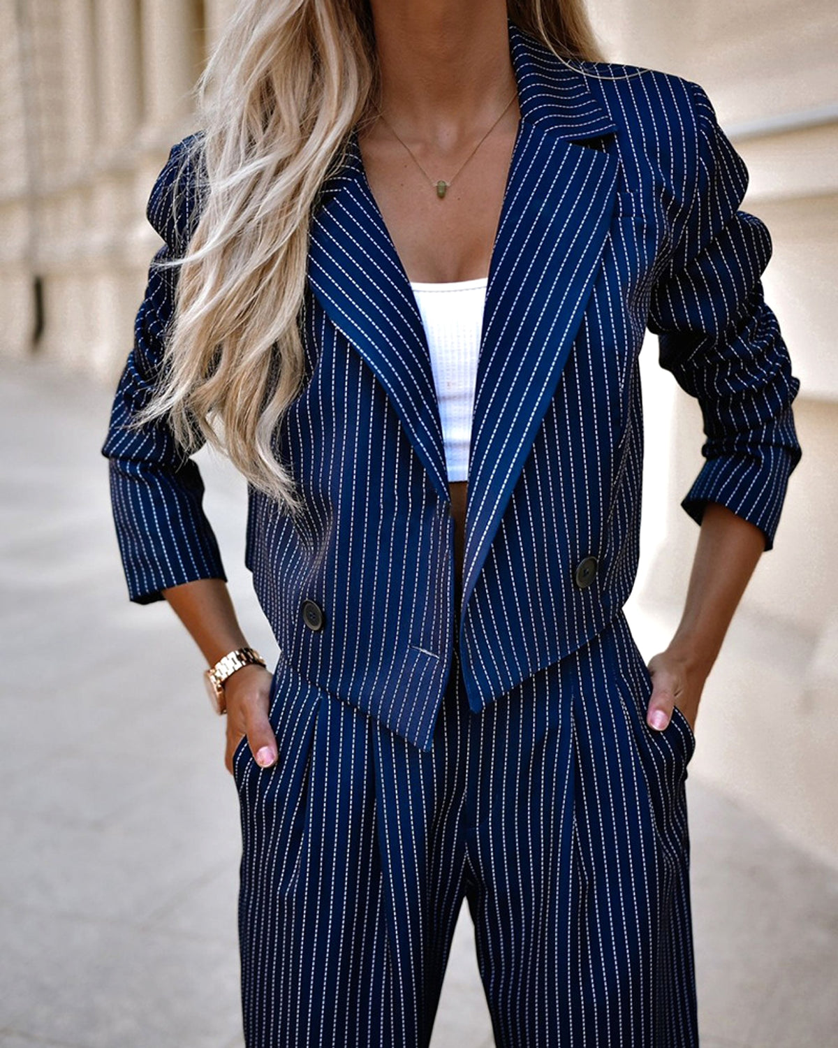 Cropped Lapel Striped Suit – Haute Edition 25 - enhanced image 4