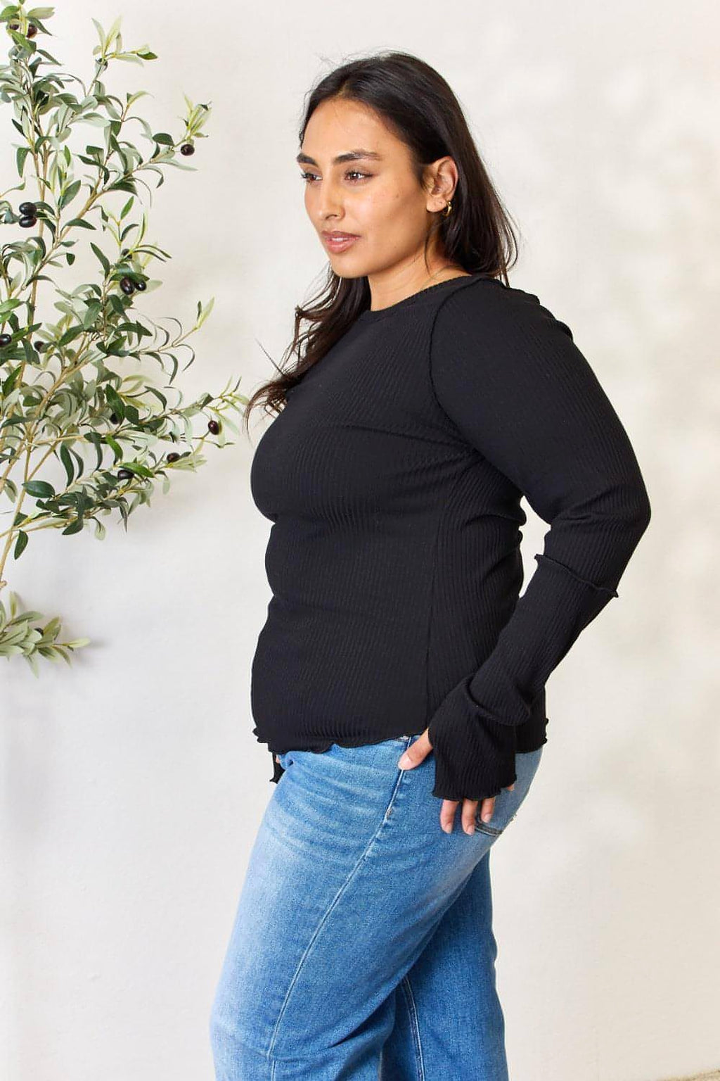 Culture Code Full Size Ribbed Round Neck Long Sleeve Top - enhanced image 4