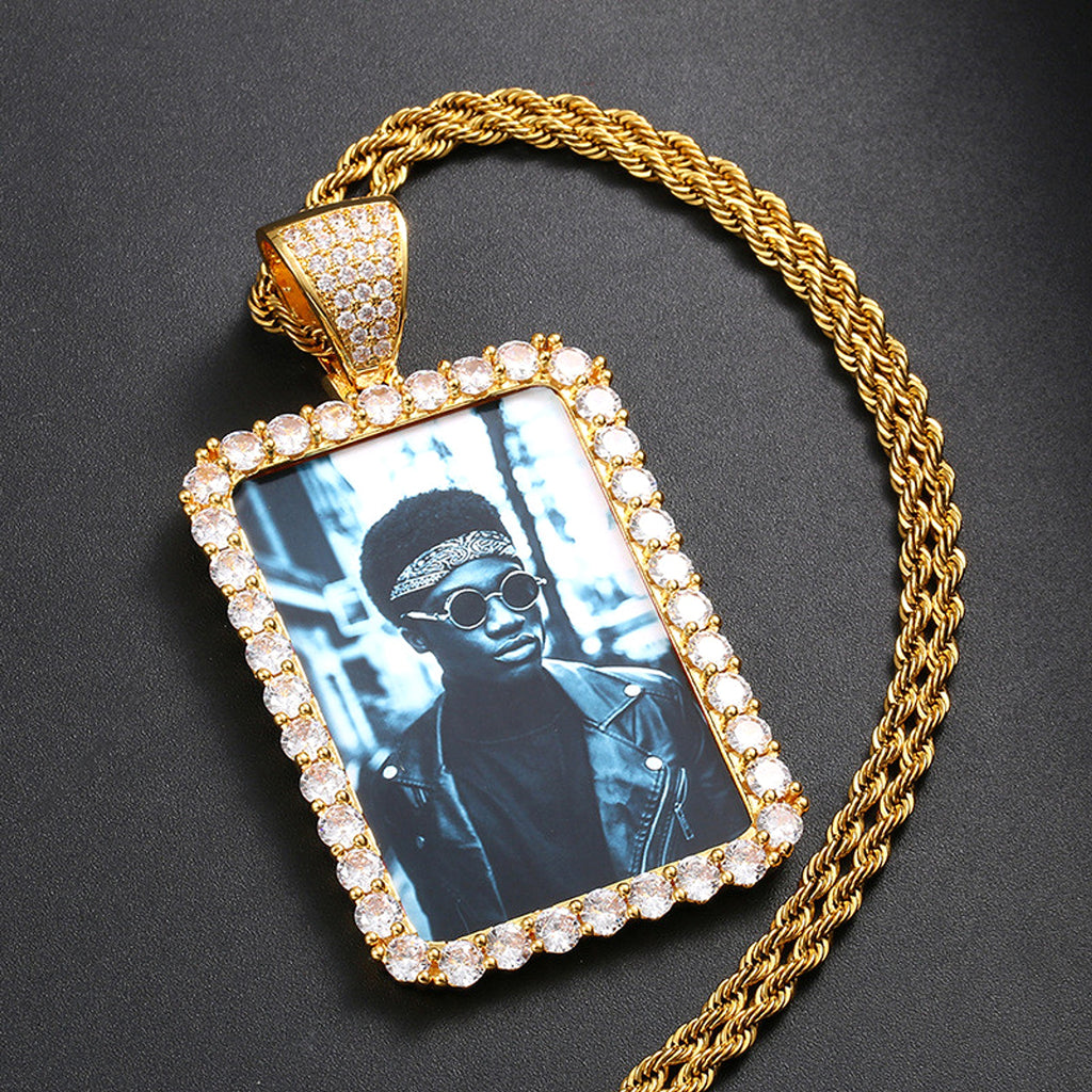 Custom Made Photo Squar Medallions Necklace - enhanced image 4