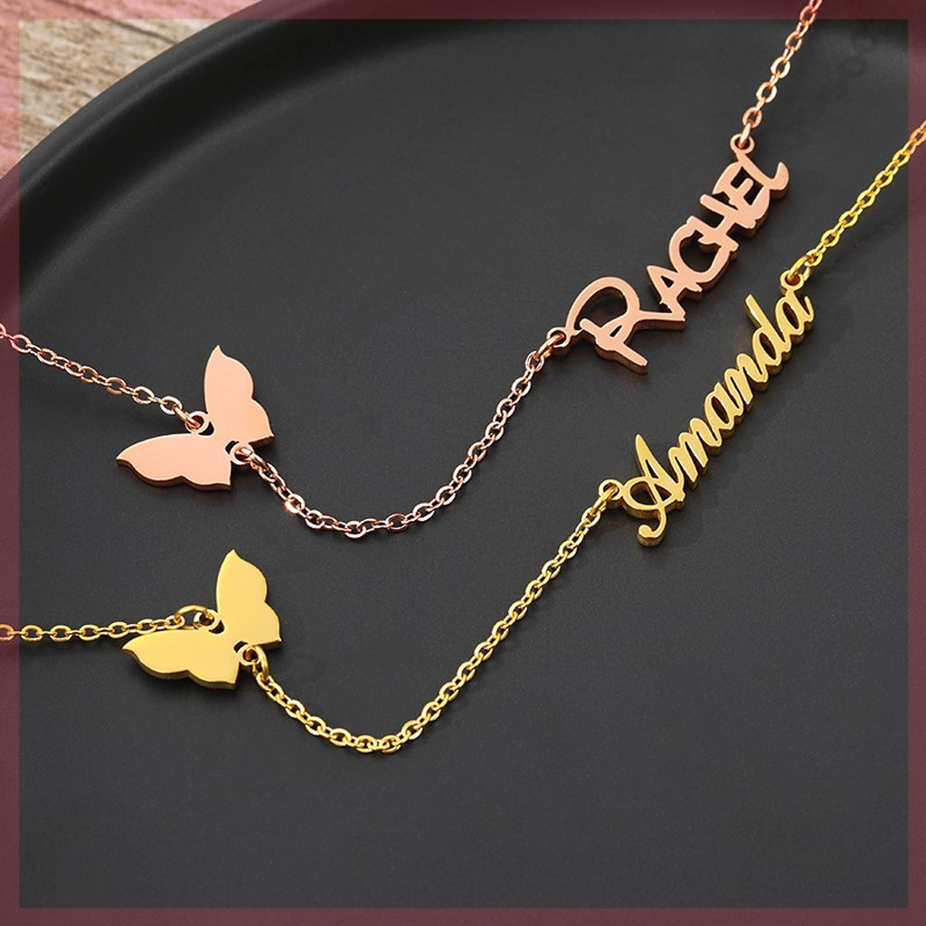 Custom Name Necklace With Heart Butterfly Personlized Namepl - enhanced image 4