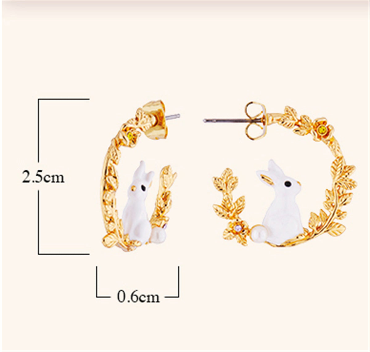 Cute Little White Rabbit Wheat Ear Earrings - enhanced image 4