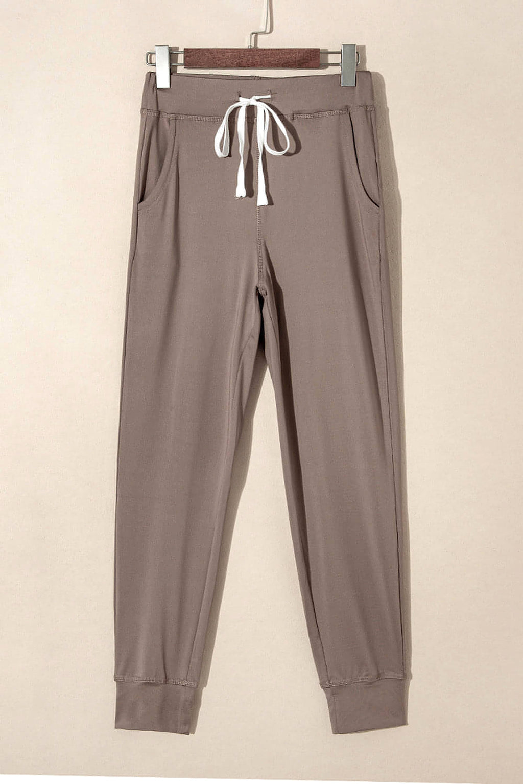 Dark Brown Drawstring Waist Pocketed Joggers - enhanced image 4