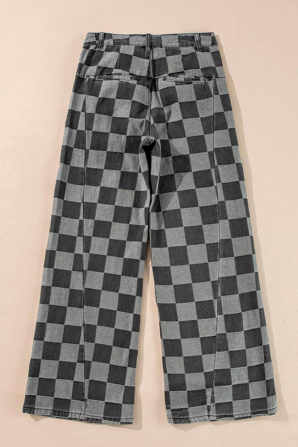Dark Grey Checkered Denim Wide Leg Jeans - enhanced image 4