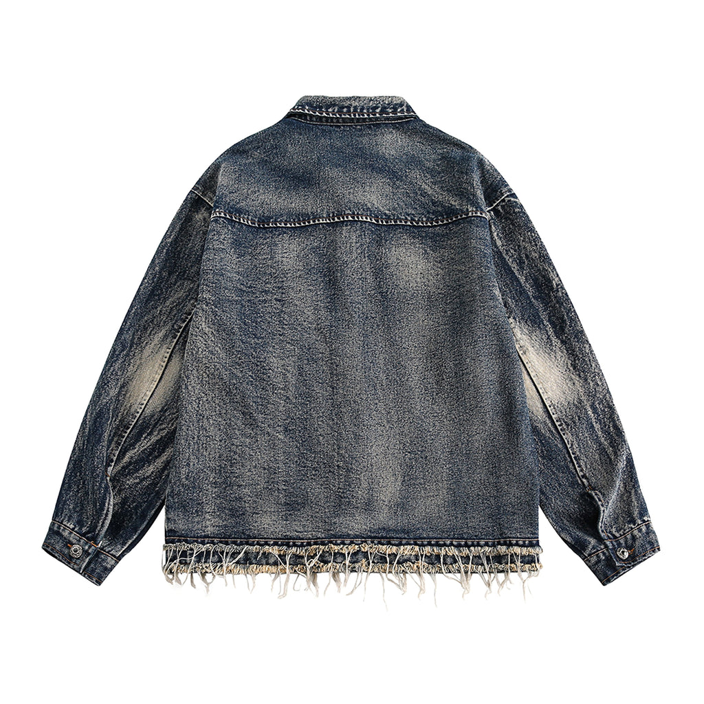 Denim Cargo Pants Jacket Men And Women Heavy Industry Washed And Worn - enhanced image 4
