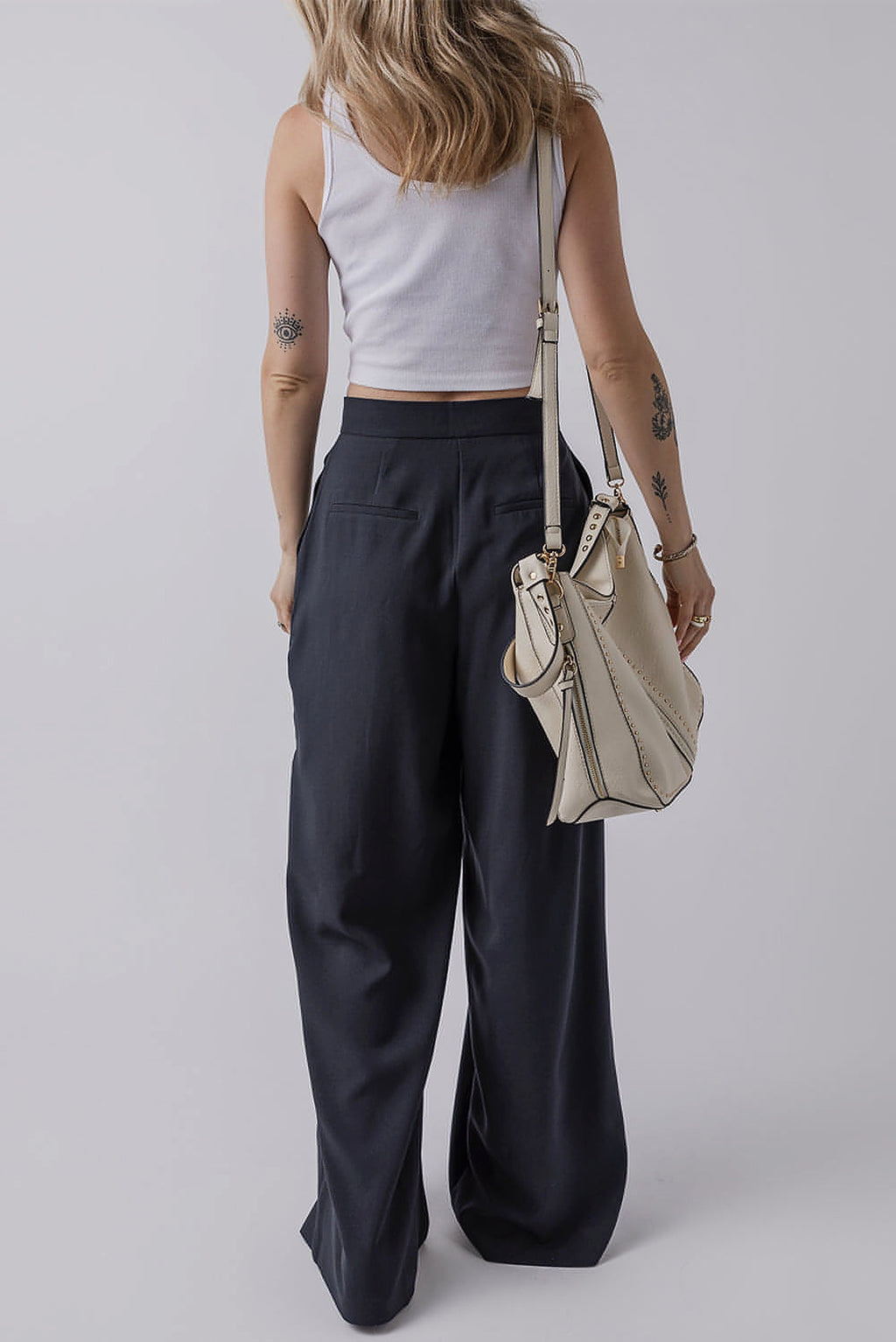 Dirty blue Dual Buttoned High Waist Pleated Wide Leg Pants - enhanced image 4
