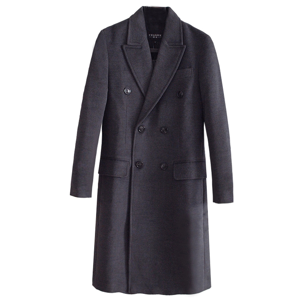 Double Breasted Long Sleeve Long Cashmere Trench Coat Large Size - enhanced image 4
