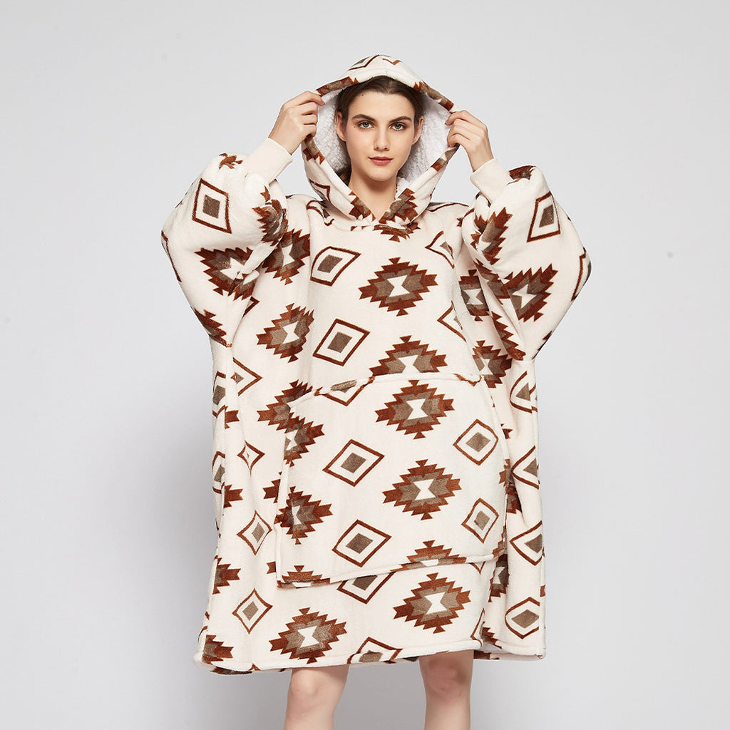 Double Layer Lazy Blanket Pullover Flannel Hooded Double Layer Sweater Women - enhanced image 4