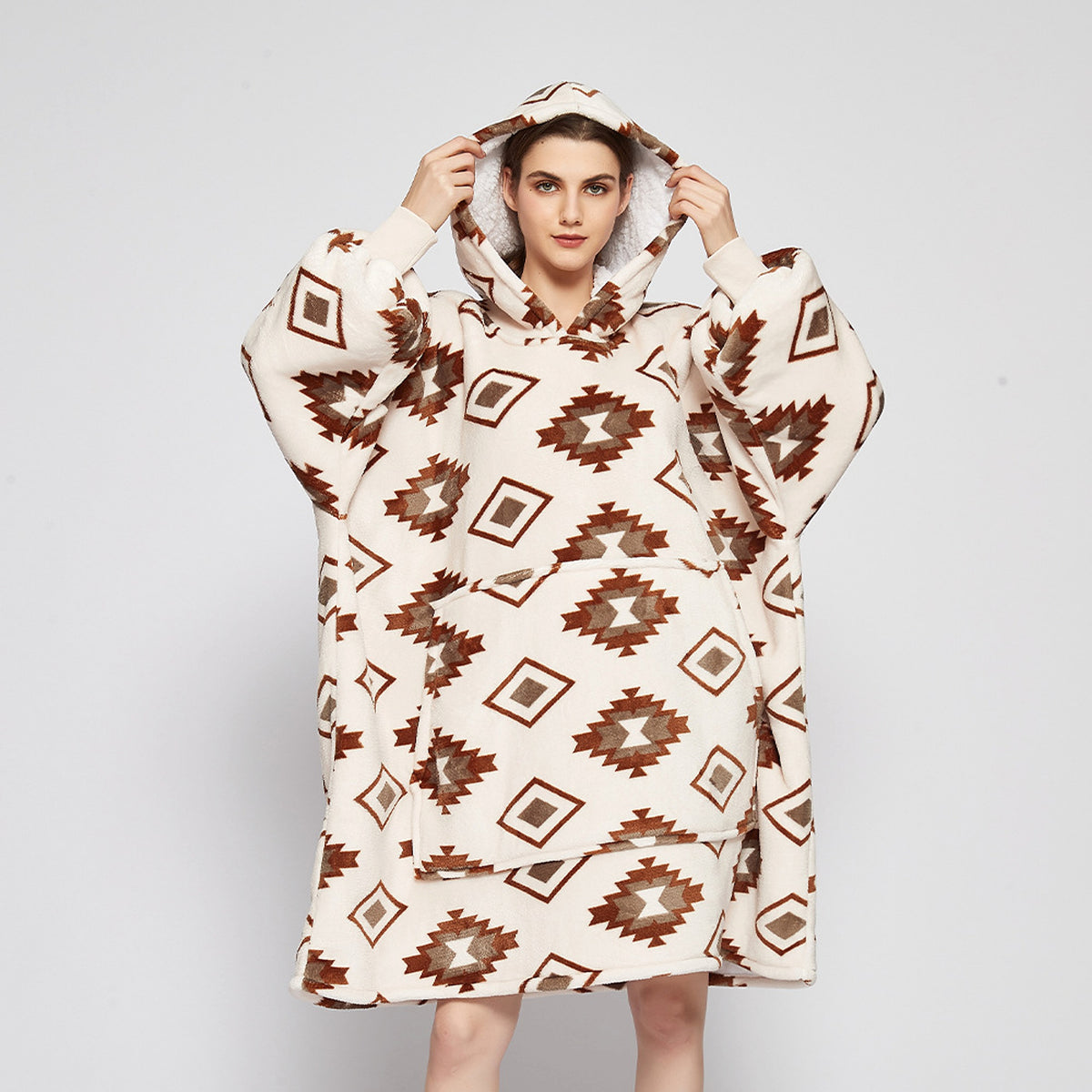 Double Layer Lazy Blanket Pullover Flannel Hooded Double Layer Sweater Women - enhanced image 4