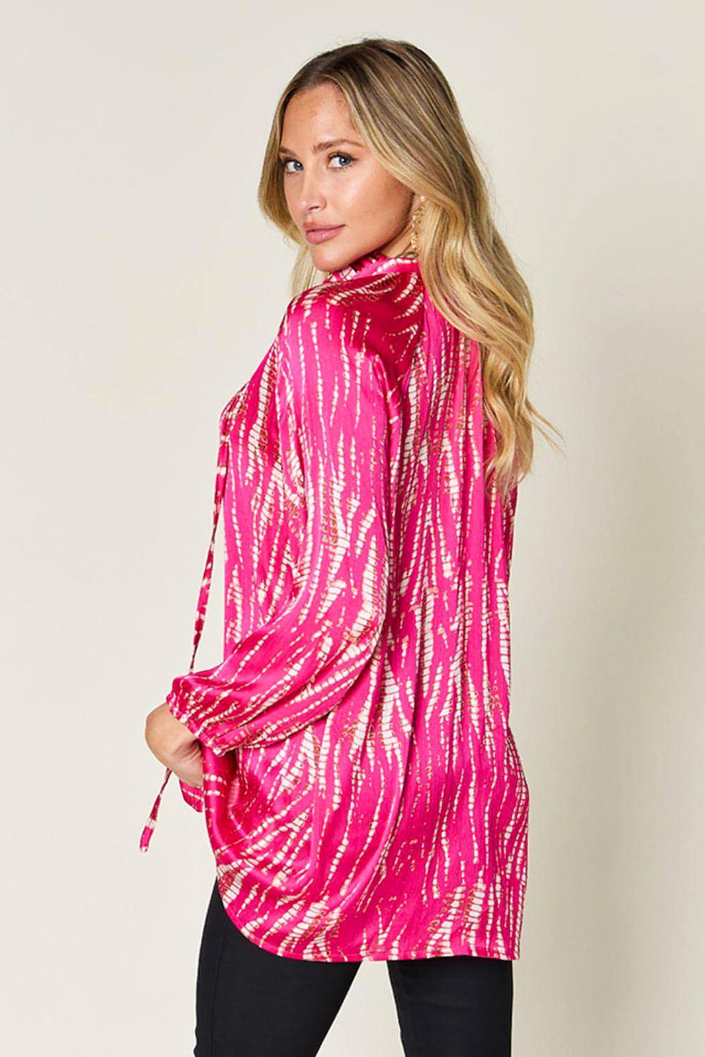 Double Take Full Size Printed Button Up Long Sleeve Shirt - enhanced image 4