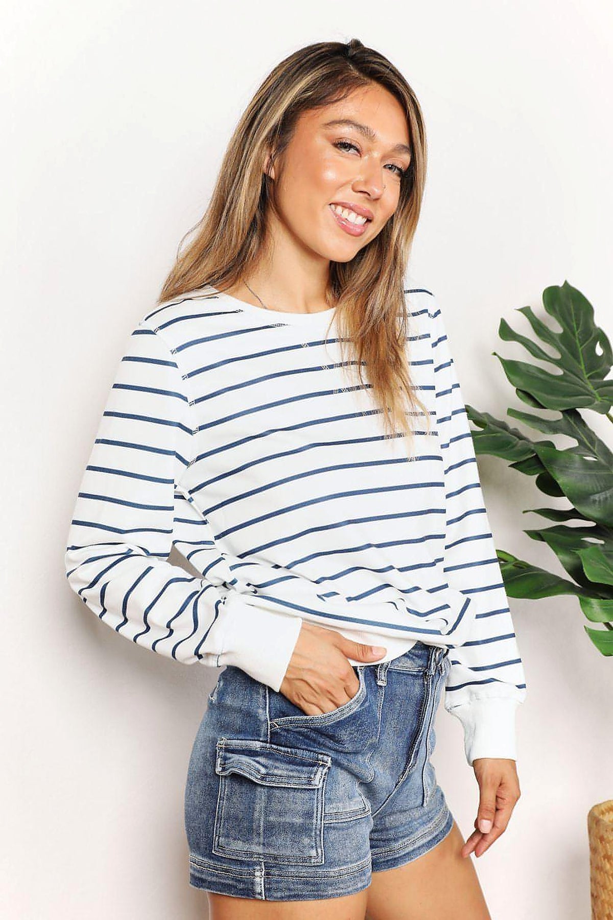 Double Take Striped Long Sleeve Round Neck Top - enhanced image 4