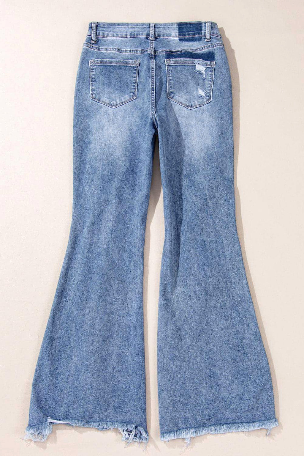 Dusk Blue High Rise Ripped Distressed Hem Flared Jeans - enhanced image 4